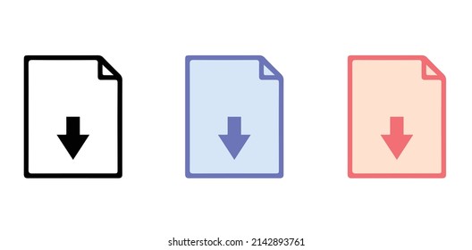 Download file, Download document vector icon. Set of download file vector icons in three different color concepts. Vector illustration eps10.