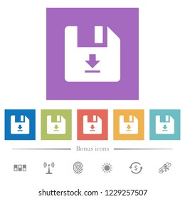 Download file flat white icons in square backgrounds. 6 bonus icons included.