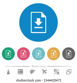 Download file flat white icons on round color backgrounds. 6 bonus icons included.