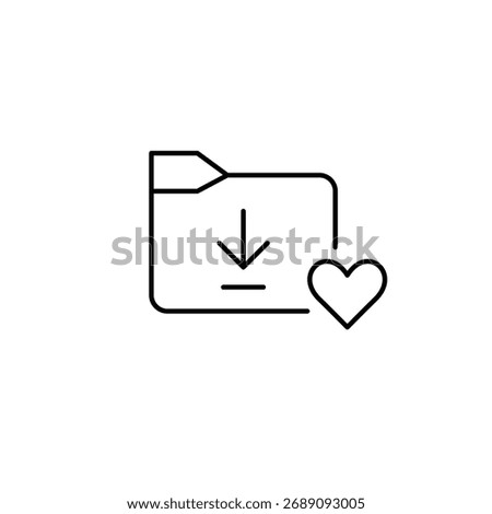 Download file folder and heart. Add data to favorites, care and protection. Pixel perfect, editable stroke vector icon