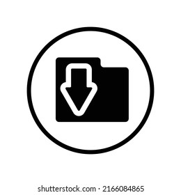 Download, file, folder icon. Black vector illustration.