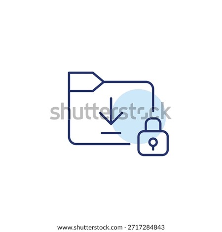 Download file folder and lock. Data protection, encrypted storage. Pixel perfect, editable stroke vector icon