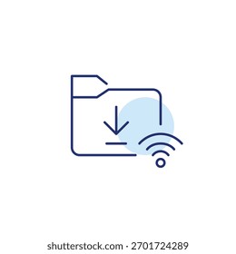 Descarregue a pasta de arquivos e wi-fi. Armazenamento e backup de dados virtuais. Pixel perfeito, ícone de vetor de traçado editável