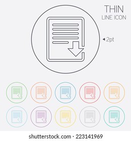 Download file icon. File document symbol. Thin line circle web icons with outline. Vector