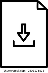 Icono de archivo de Descarga. Documento de papel con el icono de Vector de flecha hacia abajo. Diseño de Vector reemplazable. 
