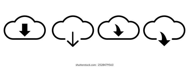 Ícone de arquivo de download definido. Várias coleções de símbolos de nuvem de download. Elementos para site ou aplicativo. Ilustração vetorial isolada em branco.