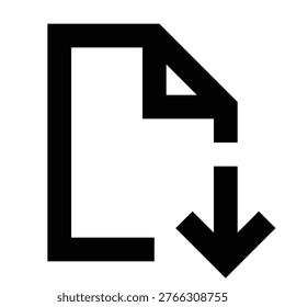 Download file icon in sharp bold line style for saving, transferring, or receiving documents. Perfect for apps, admin tools, web platforms, file management systems, and digital workflows.