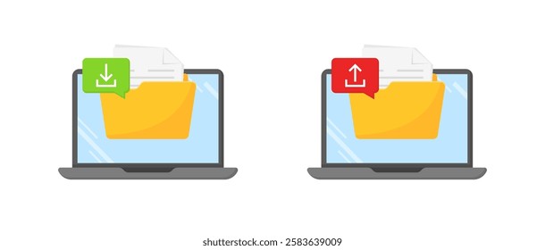 Download file icons. Laptop icons. Flat style. Vector icons.