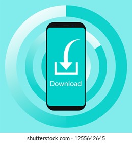 Download a file in the smartphone. Download. Flat design.