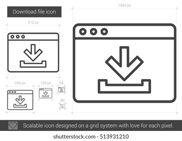 Download file vector line icon isolated on white background. Download file line icon for infographic, website or app. Scalable icon designed on a grid system.