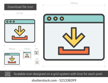 Download file vector line icon isolated on white background. Download file line icon for infographic, website or app. Scalable icon designed on a grid system.