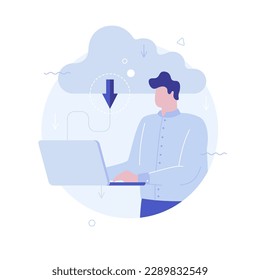 Descargar archivos de la ilustración de vector de concepto plano del círculo de almacenamiento en la nube. Personaje de dibujos animados de usuarios de Internet sobre fondo azul para el diseño web. Idea creativa para sitio web, móvil, presentación
