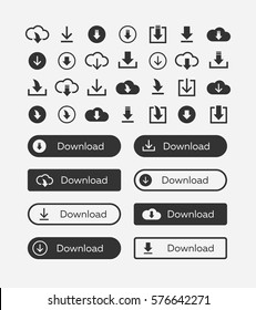 Download files / cloud storage icon set. Button collection flat design