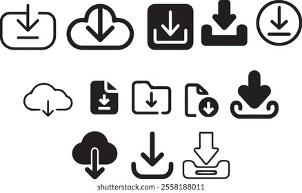 Download files icon set collection. Download icon Symbol set collection. Download and Upload line icon set.