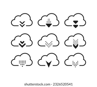 Descargar archivos iconos vectoriales establecidos para sitio web o aplicación. Un icono de descarga simple aislado del fondo.