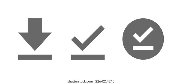 Download, finish, and check icon vector in flat