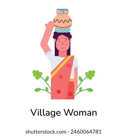 Download flat character icon of village woman 