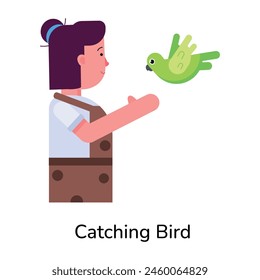 Download flat icon of a girl catching bird 