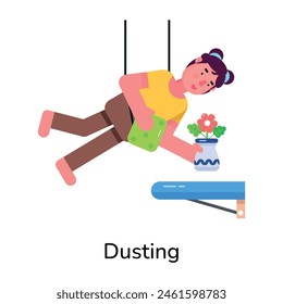 Download flat icon of a girl doing dusting 