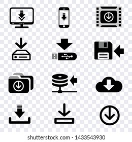 download flat icons vector, upload black sign isolated on transparency background