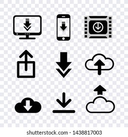 download flat icons vector, upload black sign isolated on transparency background