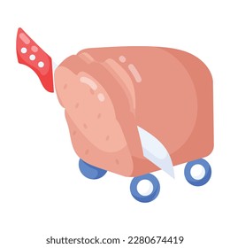 Download flat sticker of bread cutting 