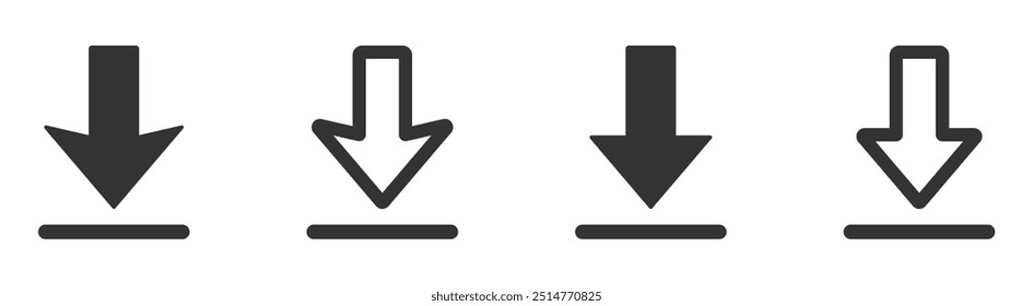 Download flat vector icons set. Down arrow bottom side vector designs