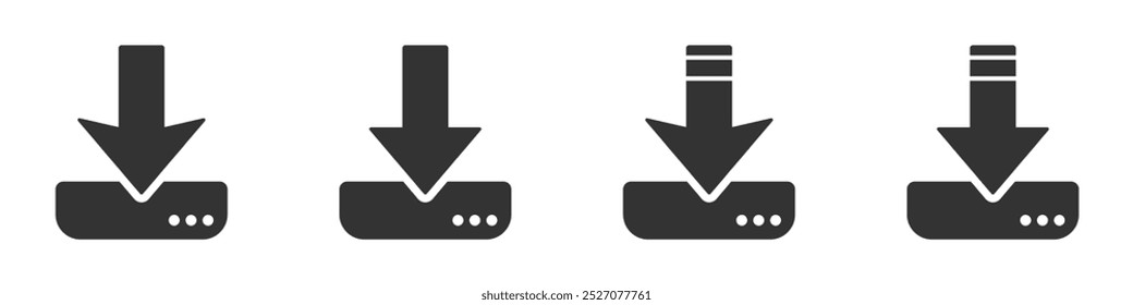 Conjunto de iconos de vector plano de Descarga. Flecha abajo signos laterales inferiores