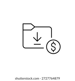 Baixar pasta e dólar. Custos de armazenamento digital. Pixel perfeito, ícone de vetor de traçado editável