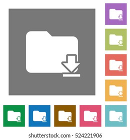Download folder flat icons on simple color square background.