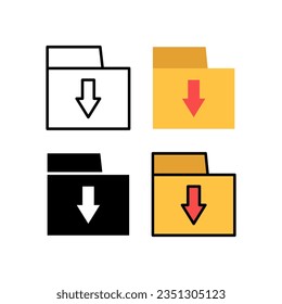 download folder icon button. Folder icon. Down arrow bottom side symbol. Click here button. Save cloud icon push button for UI UX, web.isolated on white background,icon set.