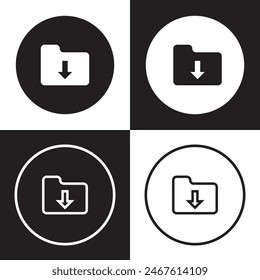 Download folder icon, file document import icon sign with arrow down - save folder file icon button. isolated on white and black background. Vector illustration . EPS 10