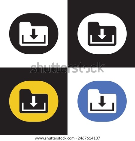 Download folder icon, file document import icon sign with arrow down - save folder file icon button. isolated on white and black background. Vector illustration . EPS 10