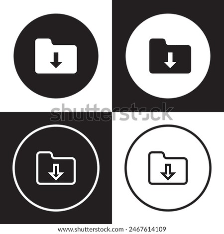 Download folder icon, file document import icon sign with arrow down - save folder file icon button. isolated on white and black background. Vector illustration . EPS 10