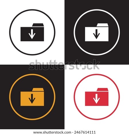 Download folder icon, file document import icon sign with arrow down - save folder file icon button. isolated on white and black background. Vector illustration . EPS 10