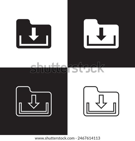 Download folder icon, file document import icon sign with arrow down - save folder file icon button. isolated on white and black background. Vector illustration . EPS 10