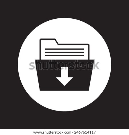 Download folder icon, file document import icon sign with arrow down - save folder file icon button. isolated on white and black background. Vector illustration . EPS 10