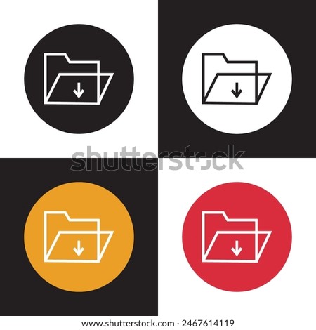 Download folder icon, file document import icon sign with arrow down - save folder file icon button. isolated on white and black background. Vector illustration . EPS 10