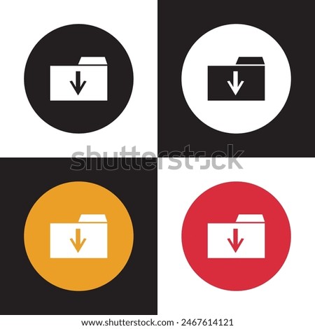 Download folder icon, file document import icon sign with arrow down - save folder file icon button. isolated on white and black background. Vector illustration . EPS 10