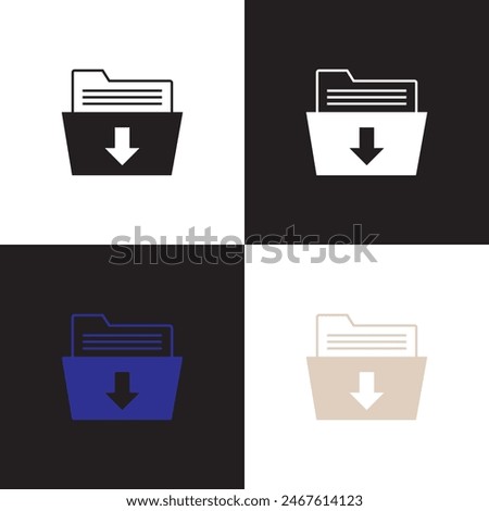 Download folder icon, file document import icon sign with arrow down - save folder file icon button. isolated on white and black background. Vector illustration . EPS 10