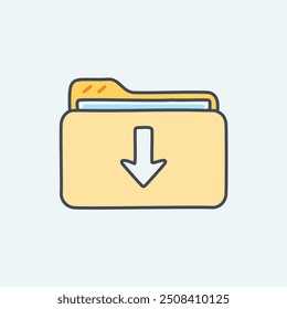 Ilustración de icono de carpeta de Descarga. Una ilustración simple y colorida de una carpeta con una flecha de Descarga, perfecta para representar la transferencia de datos o el almacenamiento de archivos.
