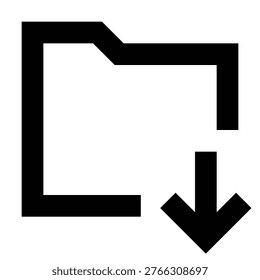 Download folder icon in sharp bold line style for saving, transferring, or receiving files. Perfect for apps, admin panels, digital workflows, and file management or storage systems.