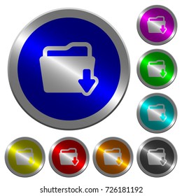 Download folder icons on round luminous coin-like color steel buttons