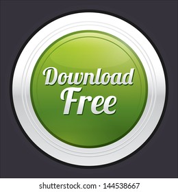 Download free button. Vector green round sticker. Metallic icon with gradient.