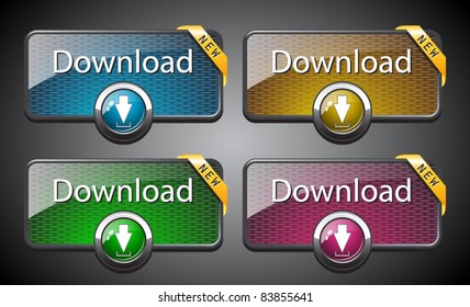 Download glossy buttons with corner ribbons-vector