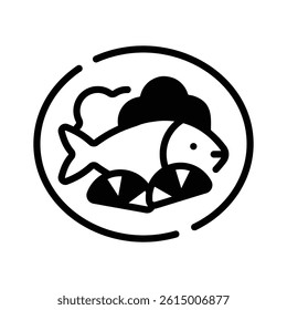 Download glyph style icon depicting fish platter
