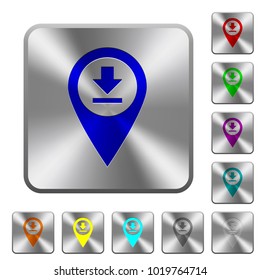 Download GPS map location engraved icons on rounded square glossy steel buttons