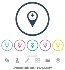 Download GPS map location flat color icons in round outlines. 6 bonus icons included.