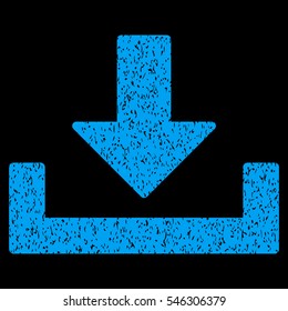 Download grainy textured icon for overlay watermark stamps. Flat symbol with scratched texture. Dotted vector blue ink rubber seal stamp with grunge design on a black background.