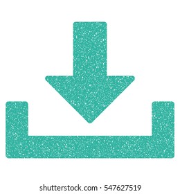 Download grainy textured icon for overlay watermark stamps. Flat symbol with unclean texture. Dotted vector cyan ink rubber seal stamp with grunge design on a white background.